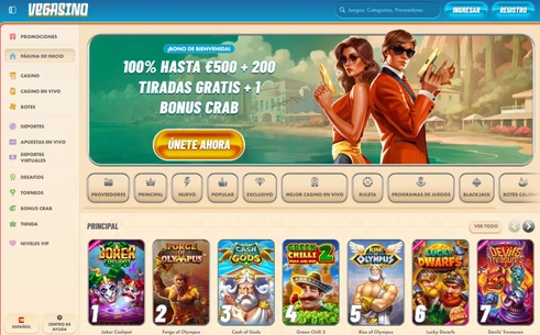 Lobby de Vegasino en español con juegos de casino